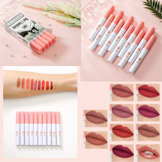 10-Color Velvet Matte Liquid Lipstick Set – Smudge-Proof, Long-Wear